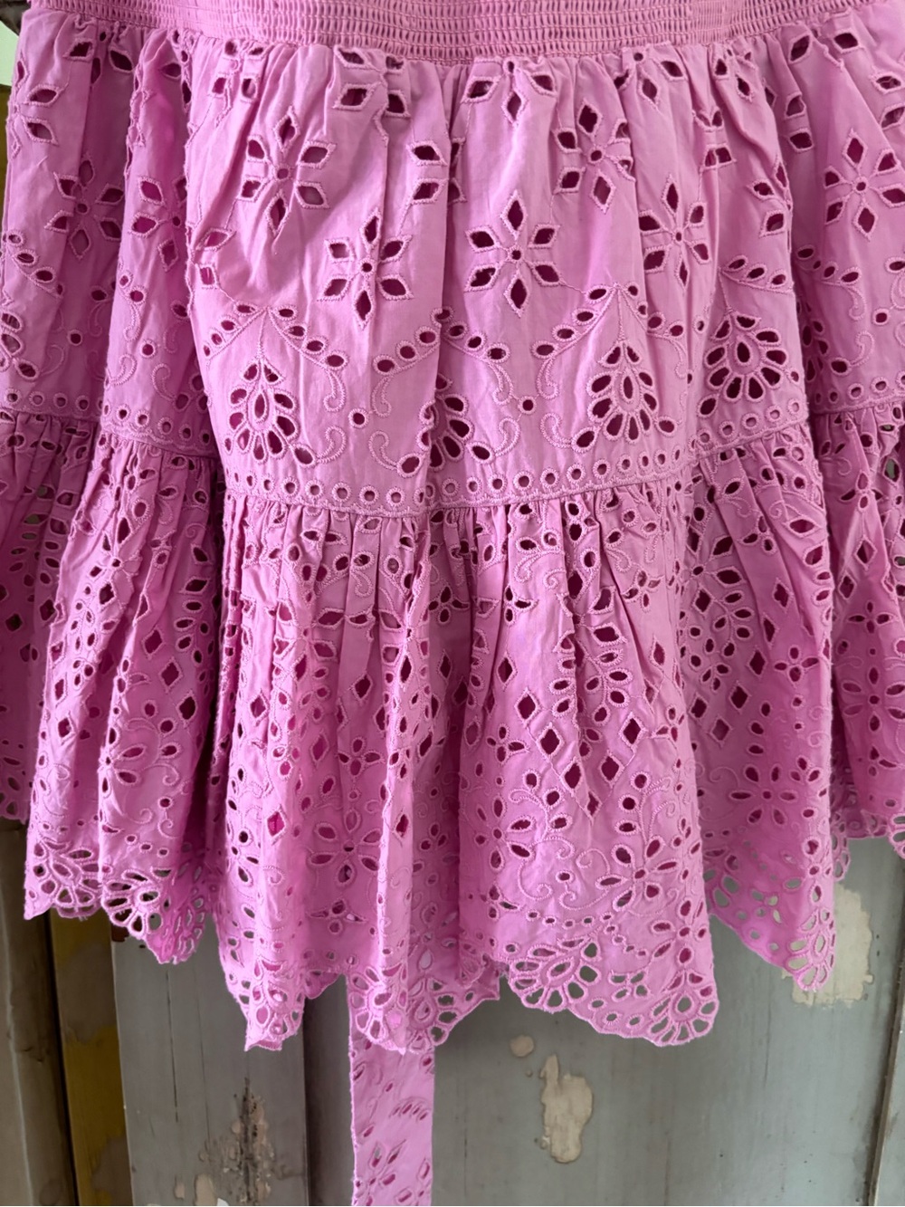 LoveShackFancy Pink Eyelet Tie-Waist Skater Skirt - Picture 12 of 13